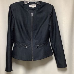 Calvin Klein zip blazer sz 2. Navy & black black/slate zips, lined & peplum